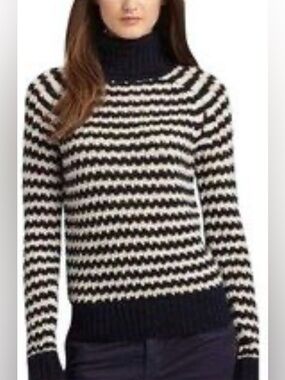 Tory Burch Carey Striped Turtleneck Sweater